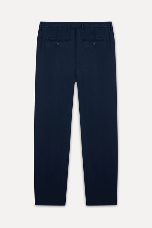  Erkek Lacivert Slim Straight Fit Beli Bağlamalı Pantolon