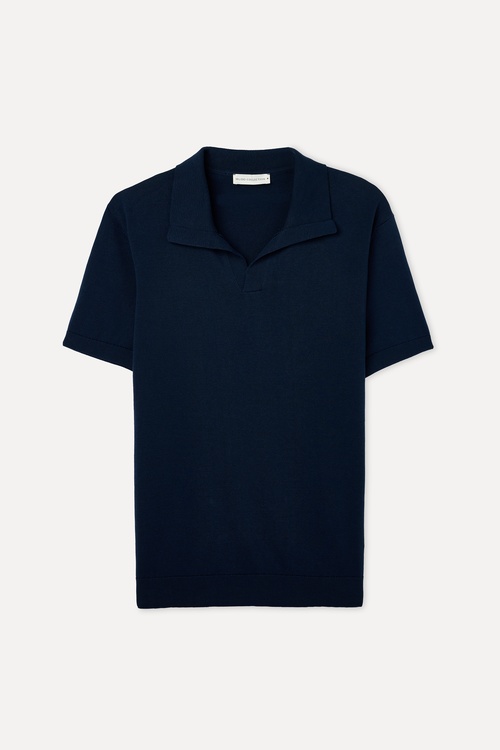  Erkek Lacivert Polo Yaka Kısa Kollu Triko Kazak