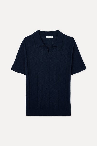 Mudo Erkek Lacivert Polo Yaka Kısa Kollu Triko Kazak