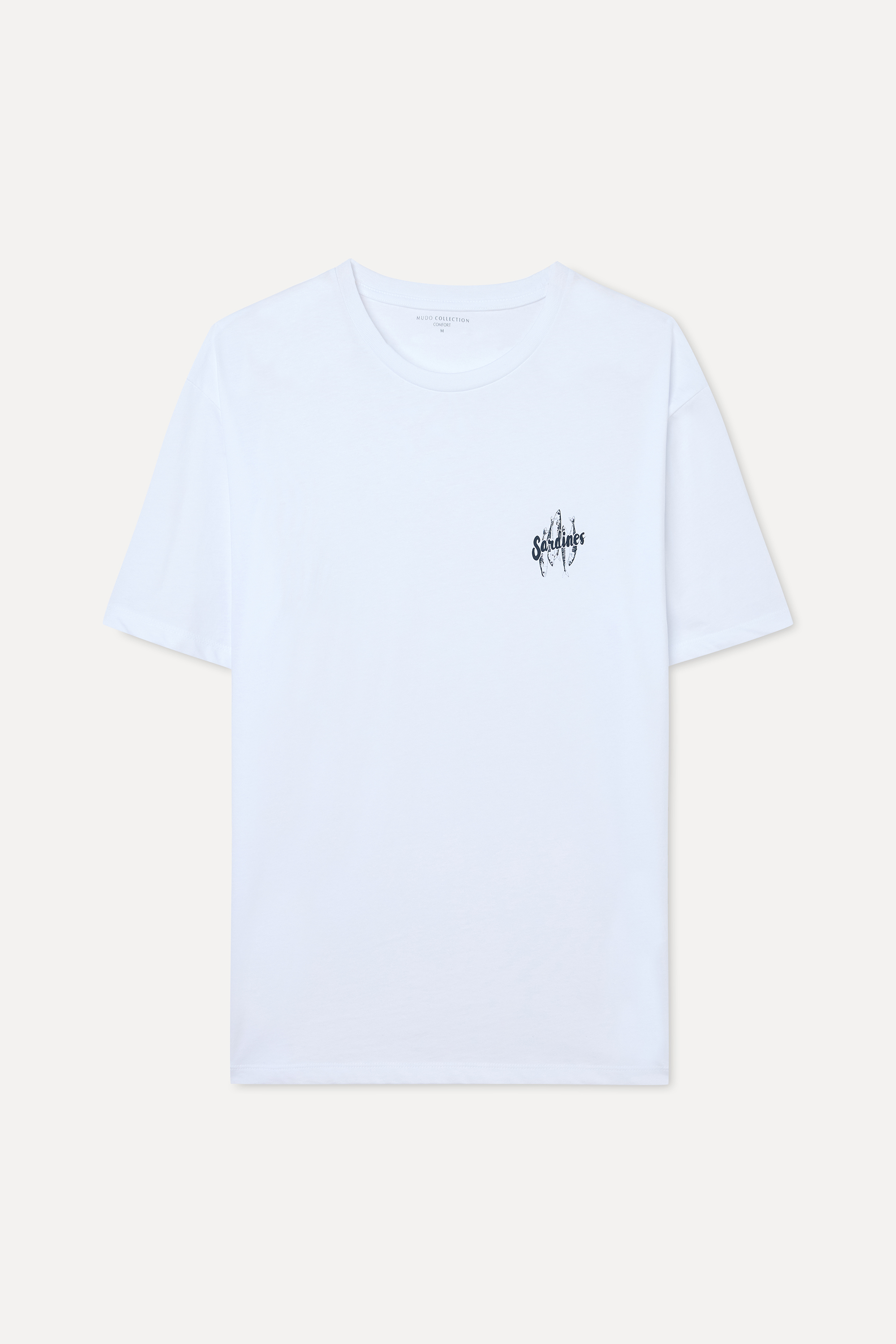 COMFORT FIT BASKILI BİSİKLET YAKA T-SHIRT