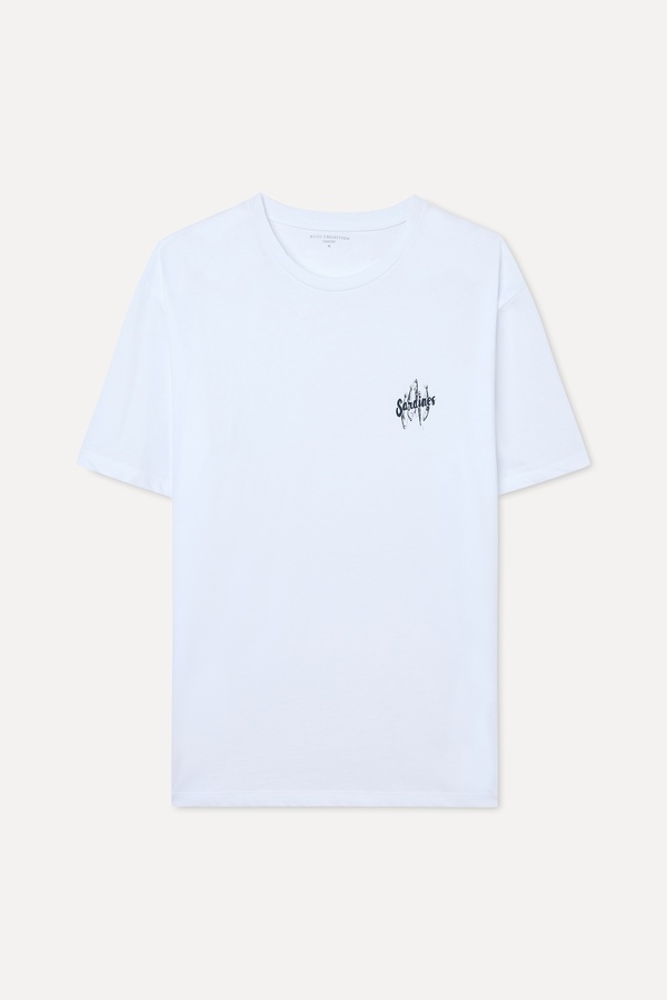 COMFORT FIT BASKILI BİSİKLET YAKA T-SHIRT