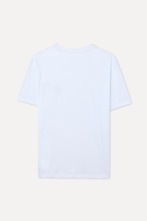 COMFORT FIT BASKILI BİSİKLET YAKA T-SHIRT