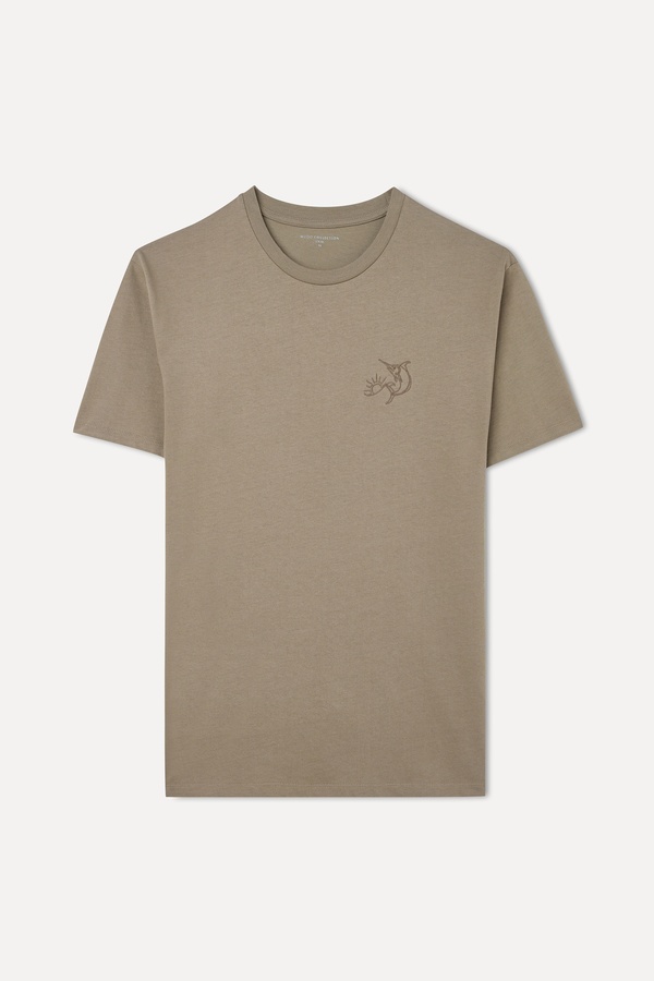 NAKIŞLI LOOSE FIT BİSİKLET YAKA T-SHIRT