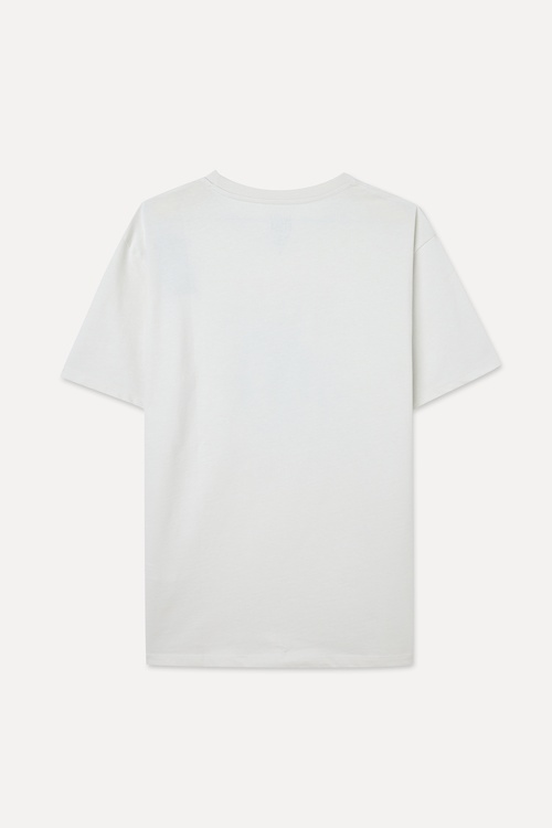  Erkek Kırık Beyaz Baskılı Loose Fit Bisiklet Yaka T-Shirt