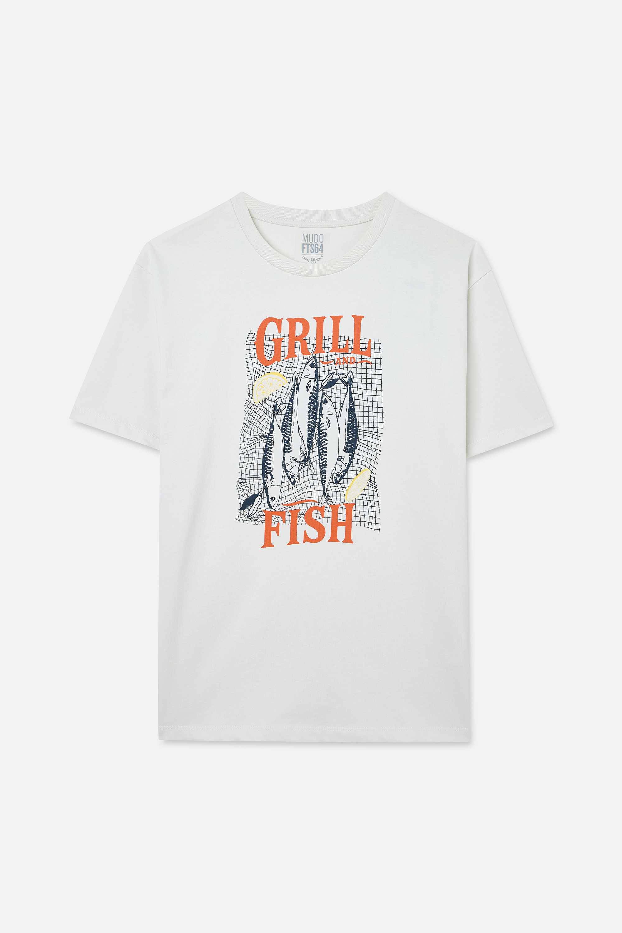 Erkek Kırık Beyaz Baskılı Loose Fit Bisiklet Yaka T-Shirt