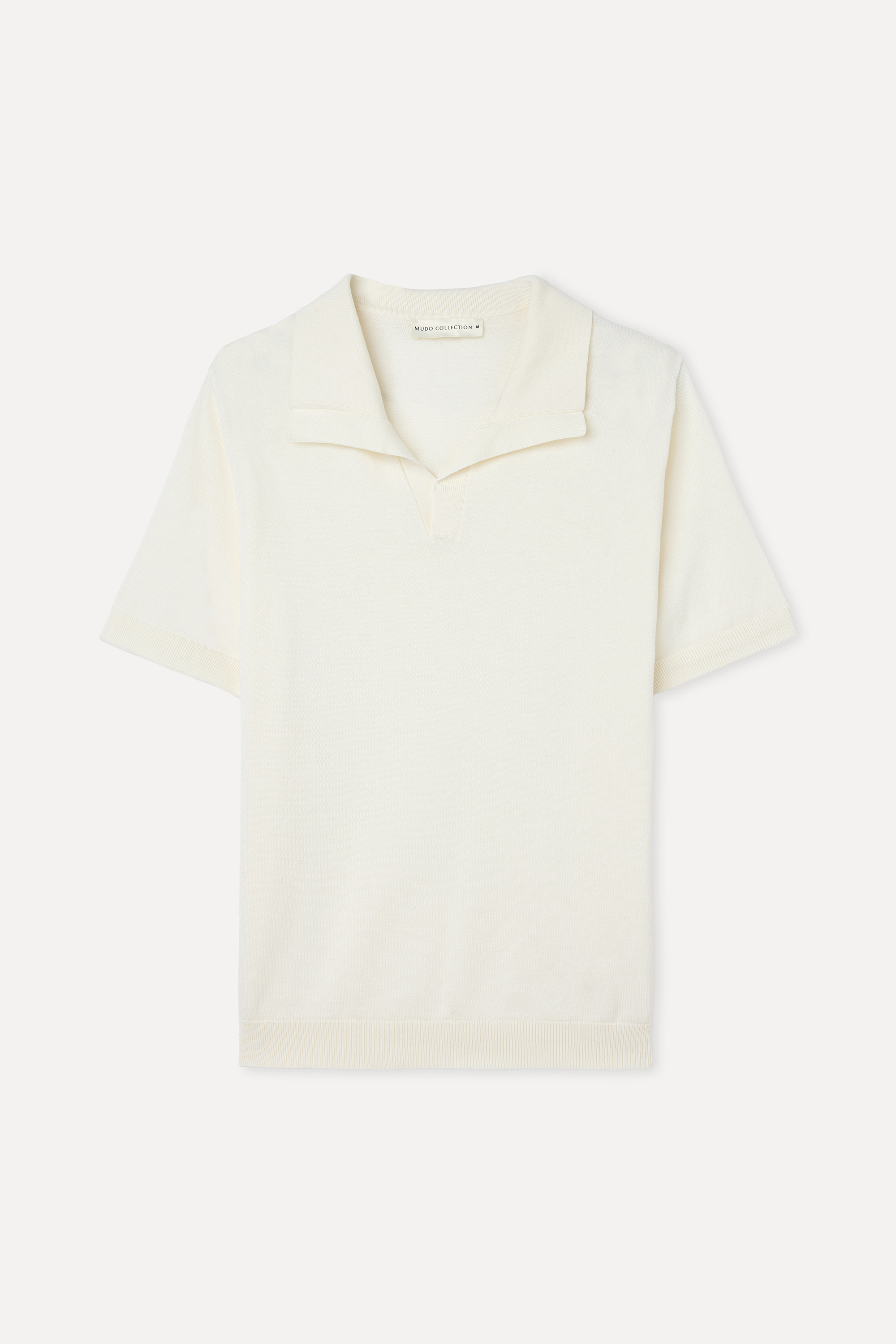 Erkek Kırık Beyaz Polo Yaka Kısa Kollu Triko Kazak