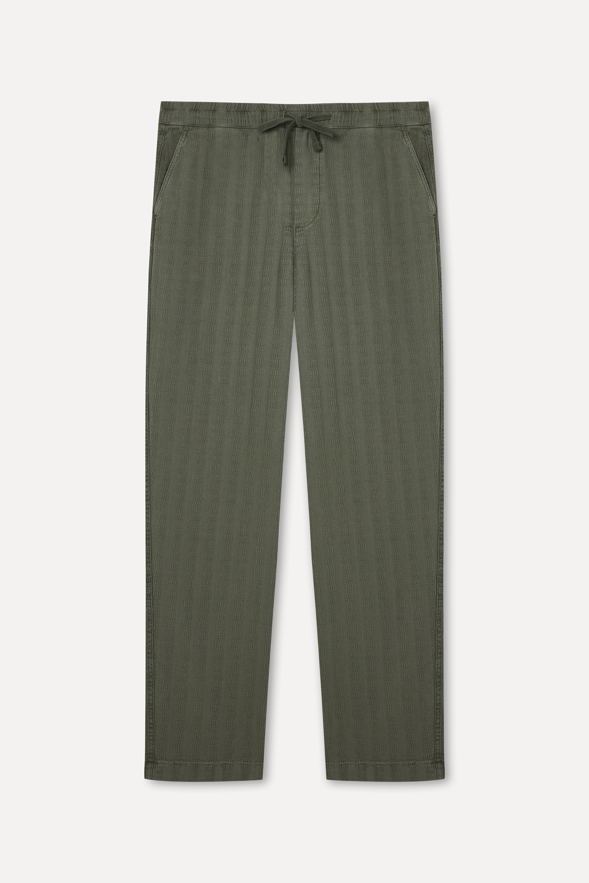 Erkek Haki Tekstürlü Comfort Fit Beli Bağlamalı Pantolon