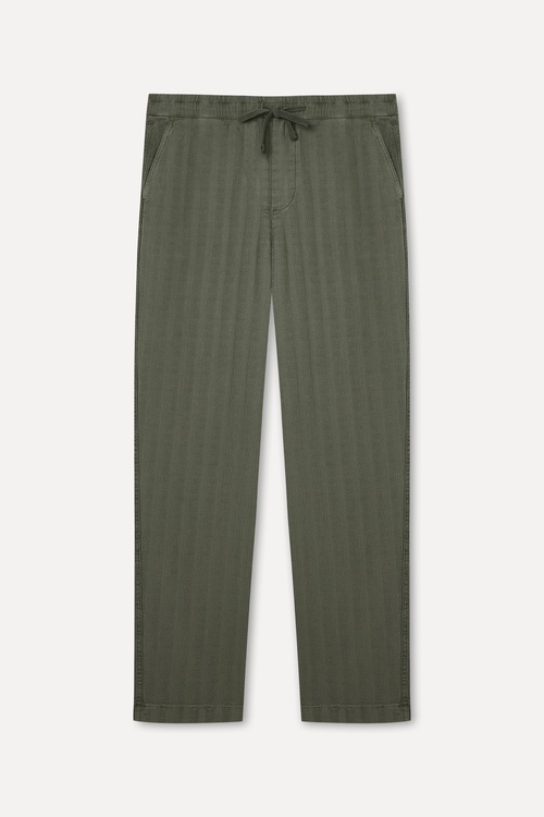  Erkek Haki Tekstürlü Comfort Fit Beli Bağlamalı Pantolon