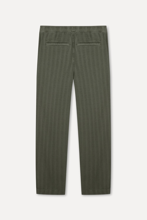  Erkek Haki Tekstürlü Comfort Fit Beli Bağlamalı Pantolon