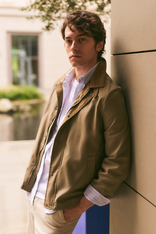  Erkek Vizon Rengi Regular Fit Kemerli Kadife Yaka Mont Ceket