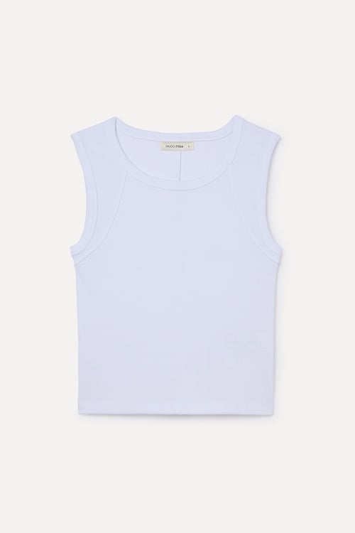  Kadın Beyaz Bisiklet Yaka Kolsuz T-Shirt