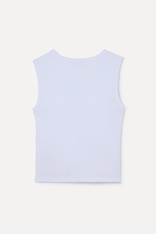  Kadın Beyaz Bisiklet Yaka Kolsuz T-Shirt