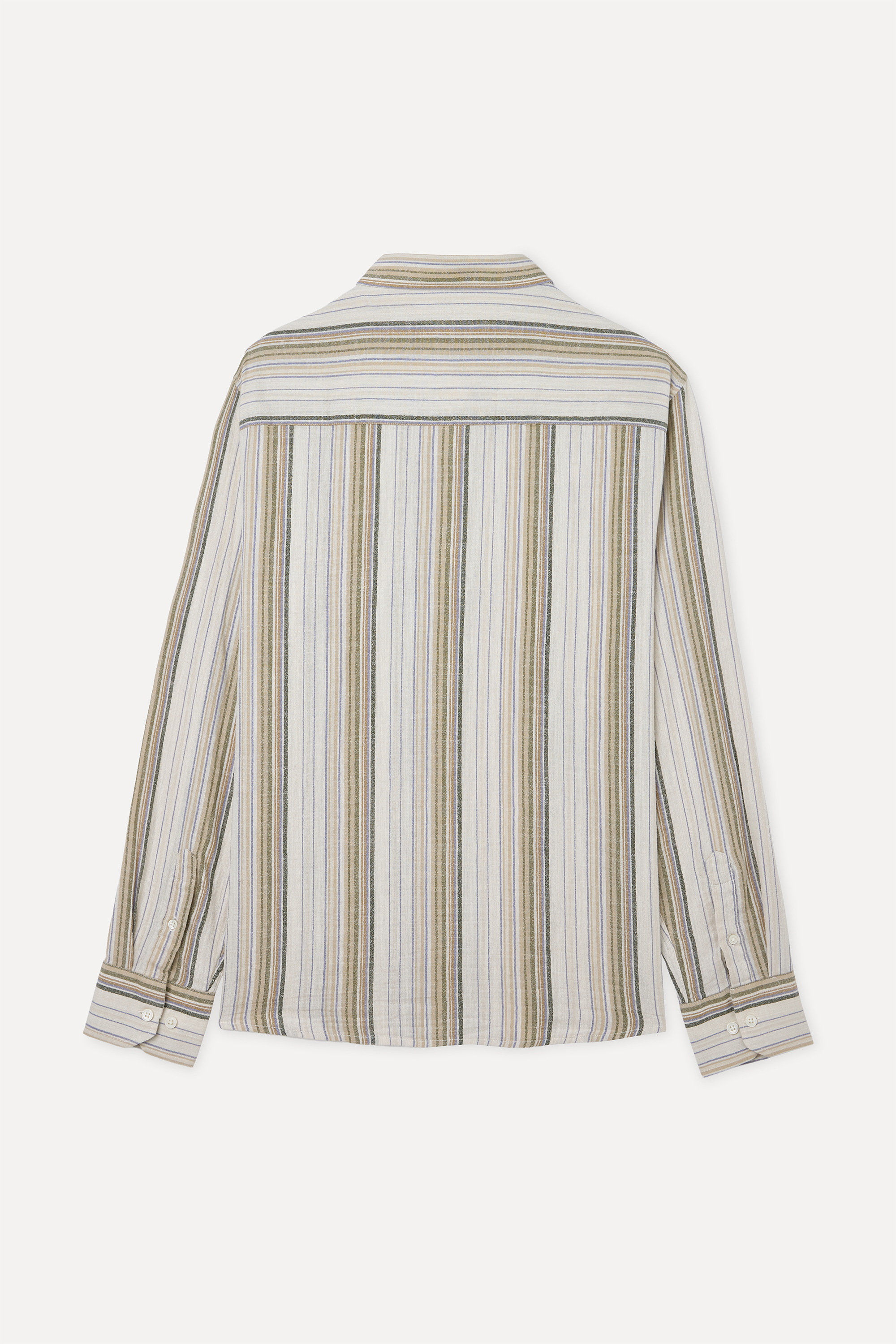 Erkek Ekru Çizgili Regular Fit Uzun Kollu Gömlek