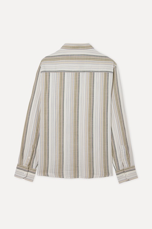 Erkek Ekru Çizgili Regular Fit Uzun Kollu Gömlek