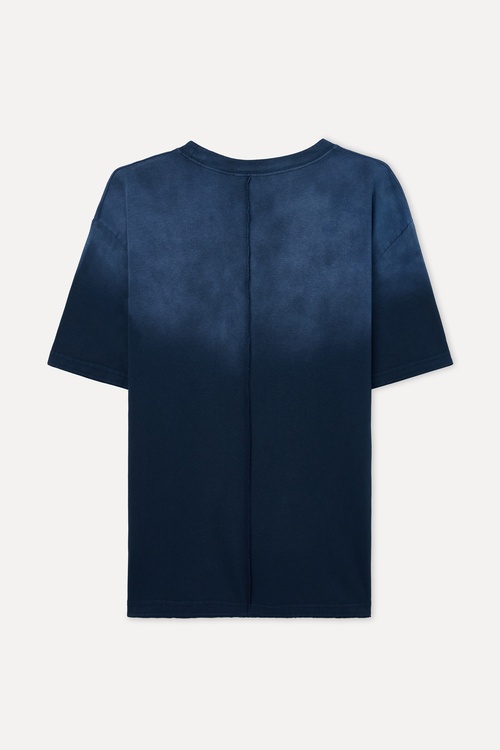  Erkek Lacivert Batik Yıkama Oversize Bisiklet Yaka T-Shirt
