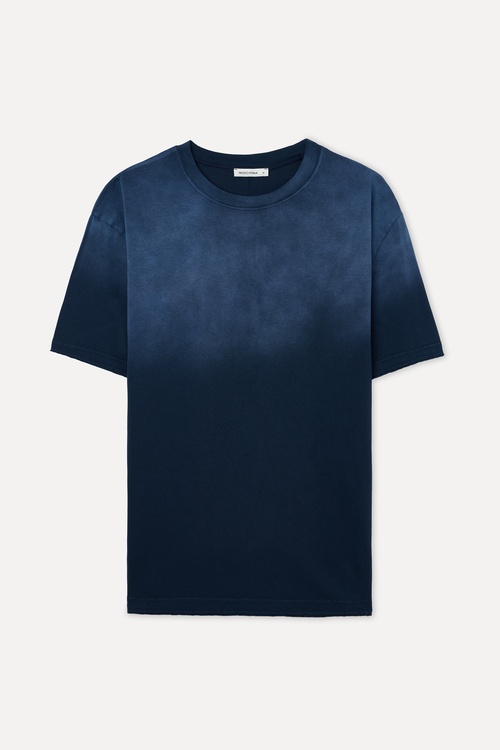  Erkek Lacivert Batik Yıkama Oversize Bisiklet Yaka T-Shirt