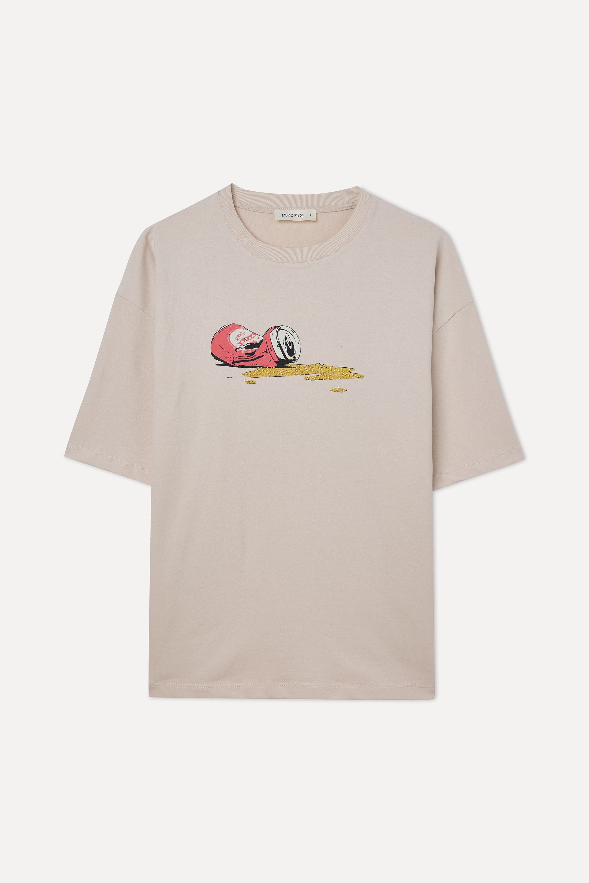 BASKILI NAKIŞLI LOOSE FIT BİSİKLET YAKA T-SHIRT