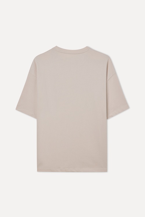 BASKILI NAKIŞLI LOOSE FIT BİSİKLET YAKA T-SHIRT