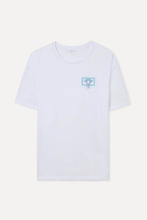 COMFORT FIT NAKIŞLI BİSİKLET YAKA T-SHIRT