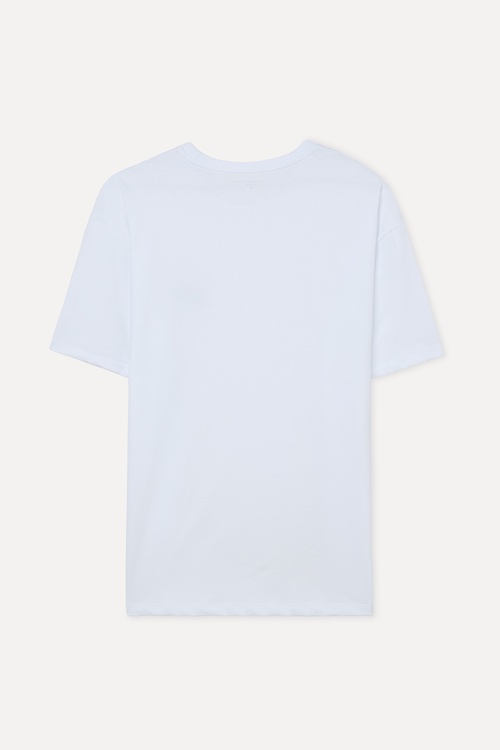 COMFORT FIT BASKILI BİSİKLET YAKA T-SHIRT