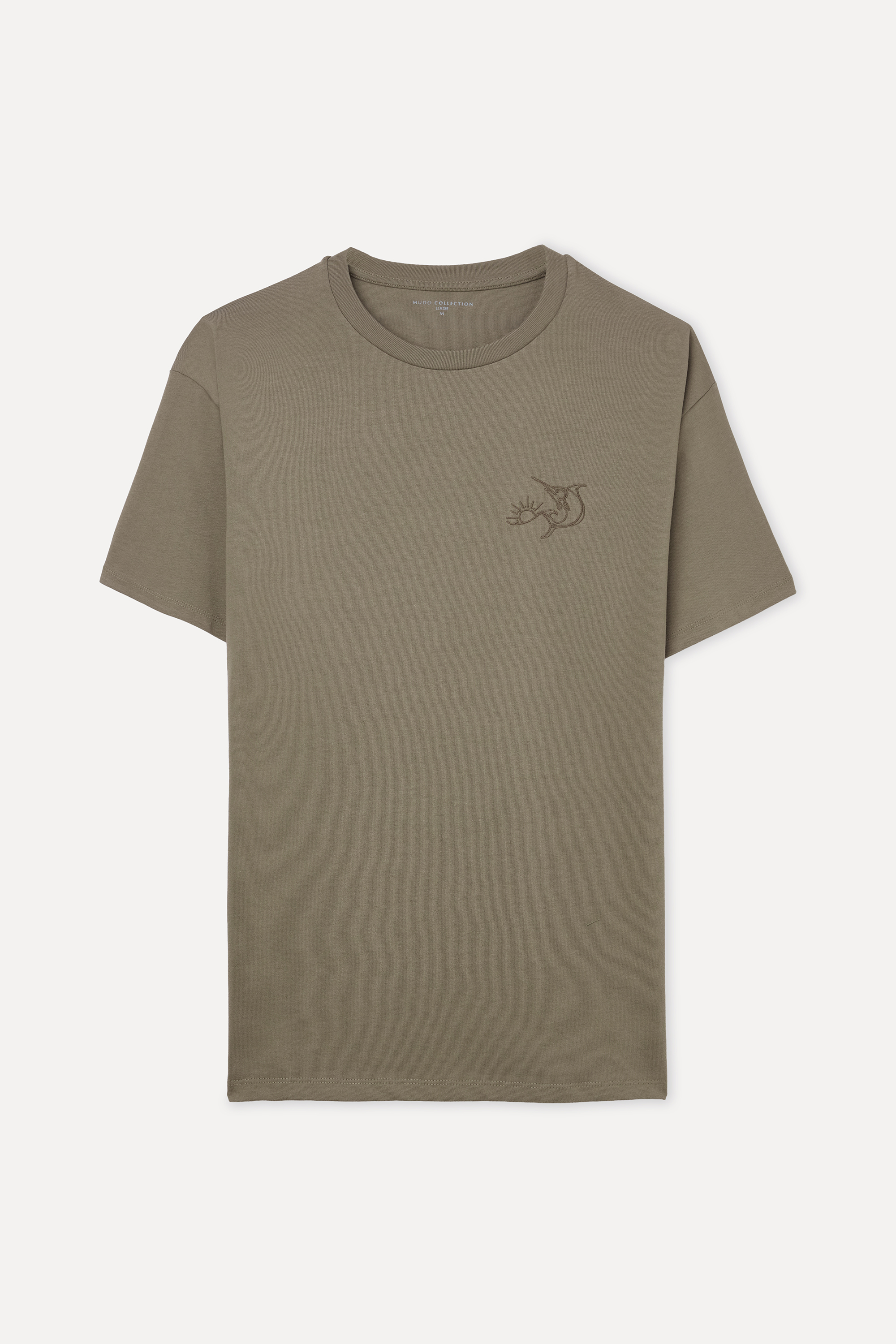 NAKIŞLI LOOSE FIT BİSİKLET YAKA T-SHIRT