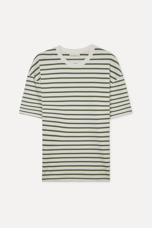 ÇİZGİLİ OVERSIZE BİSİKLET YAKA T-SHIRT