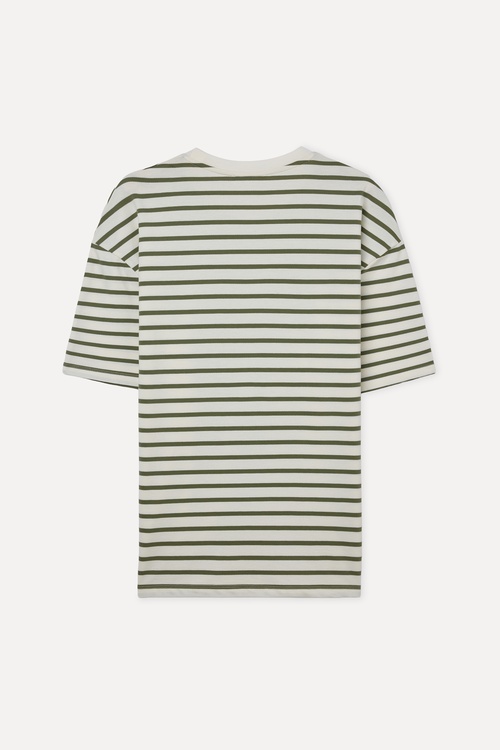 ÇİZGİLİ OVERSIZE BİSİKLET YAKA T-SHIRT