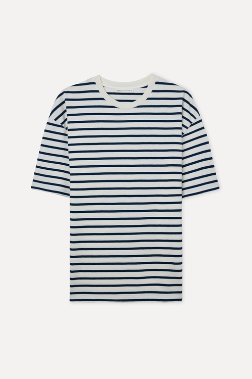 ÇİZGİLİ OVERSIZE BİSİKLET YAKA T-SHIRT