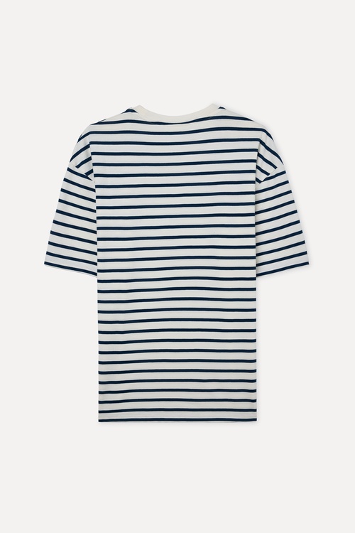 ÇİZGİLİ OVERSIZE BİSİKLET YAKA T-SHIRT