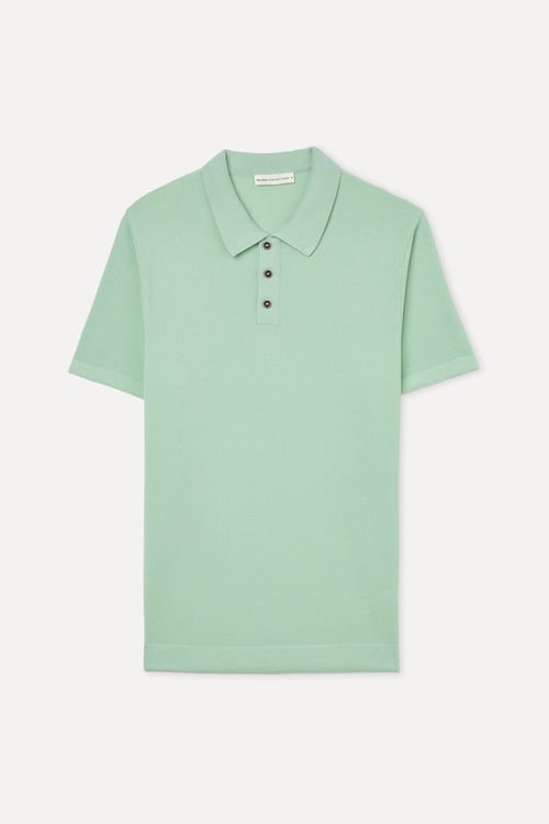  Erkek Yeşil Düğmeli Polo Yaka Kısa Kollu Triko Kazak