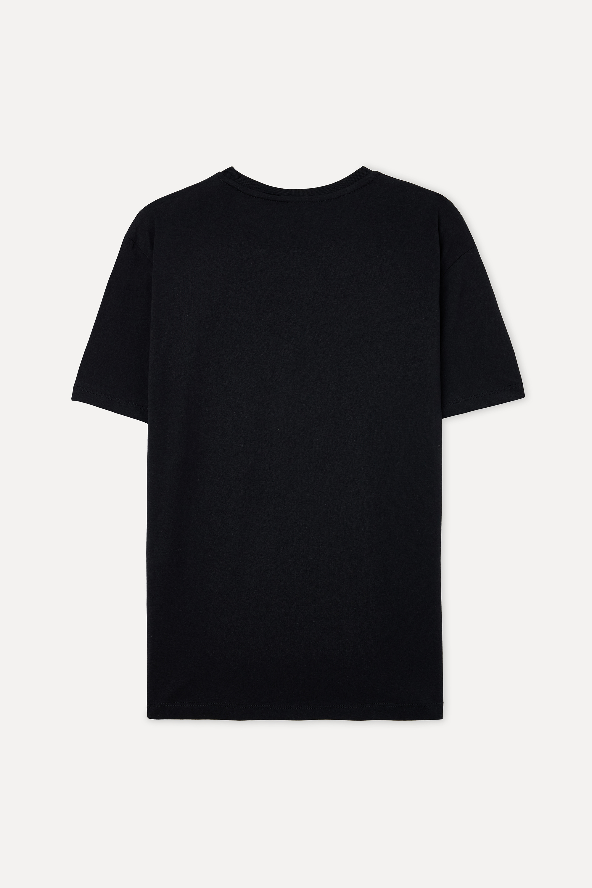 Erkek Siyah Pamuklu Bisiklet Yaka T-Shirt