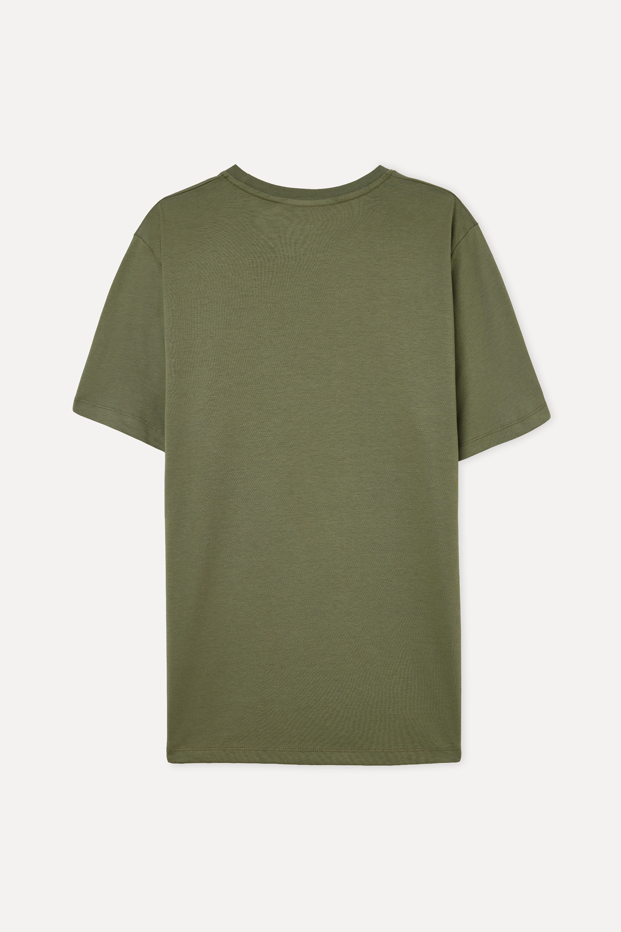Erkek Haki Pamuklu Bisiklet Yaka T-Shirt