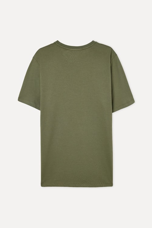 Erkek Haki Pamuklu Bisiklet Yaka T-Shirt