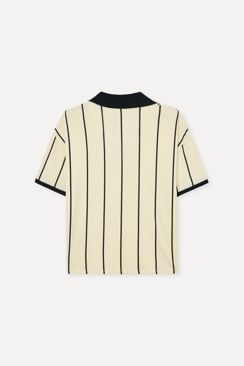  Kadın Sarı Baskılı Loose Fit Polo Yaka T-Shirt