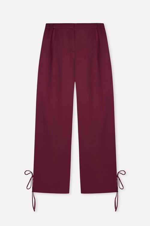 Kadın Bordo Paça Detaylı Loose Fit Pantolon