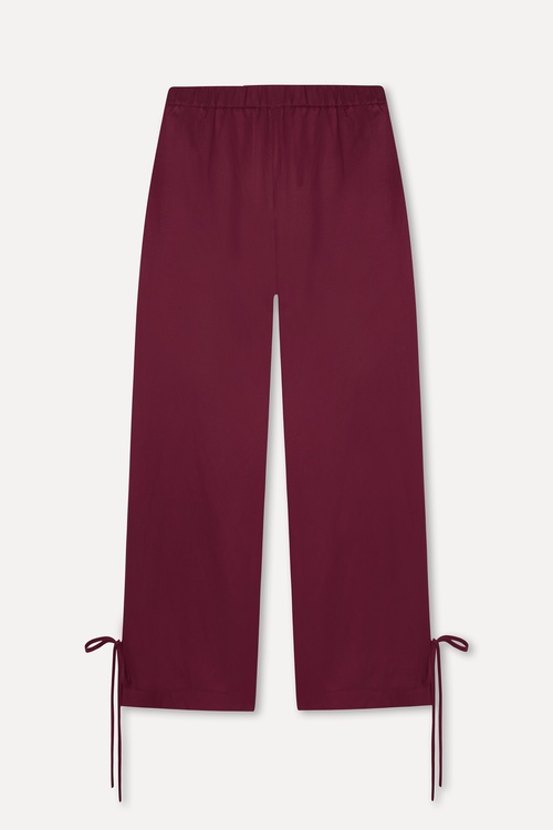  Kadın Bordo Paça Detaylı Loose Fit Pantolon