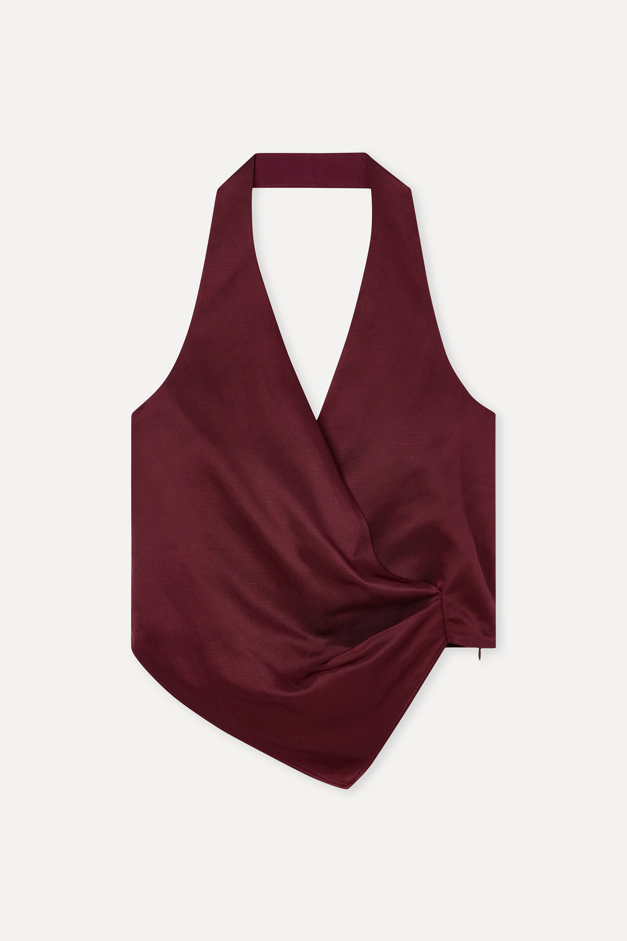 Kadın Bordo Kruvaze Görünümlü Halter Yaka Bluz