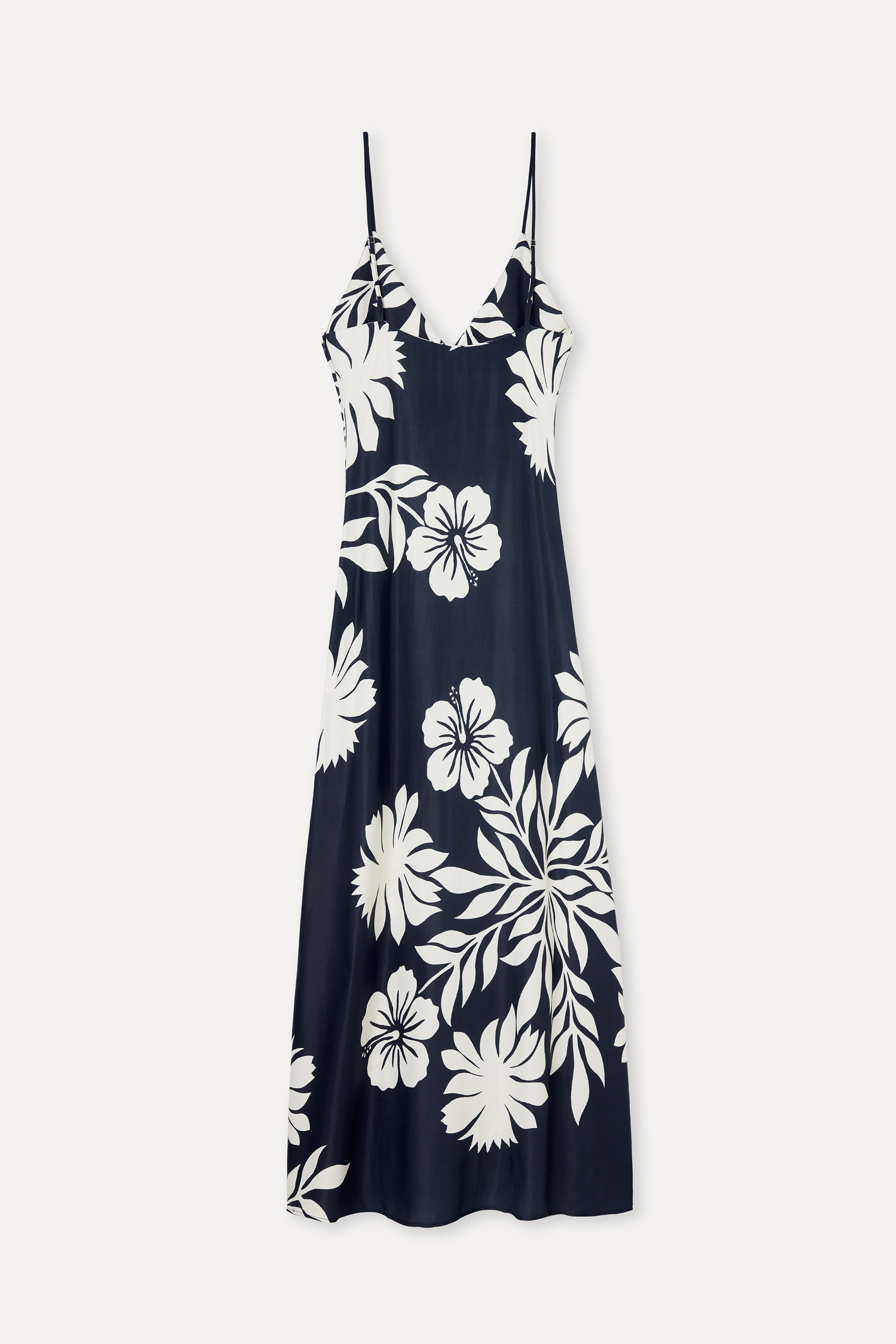 Kadın Lacivert Floral Desenli Askılı Uzun Elbise