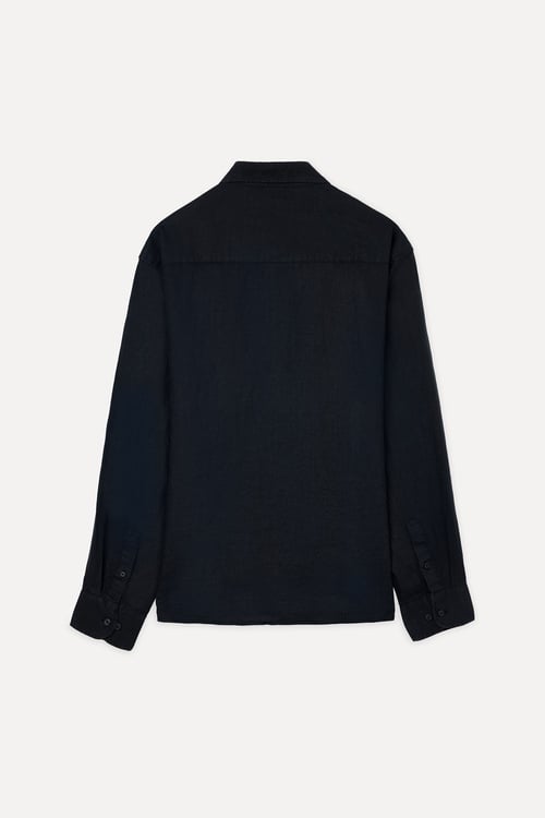 Erkek Siyah Regular Fit Uzun Kollu Keten Gömlek