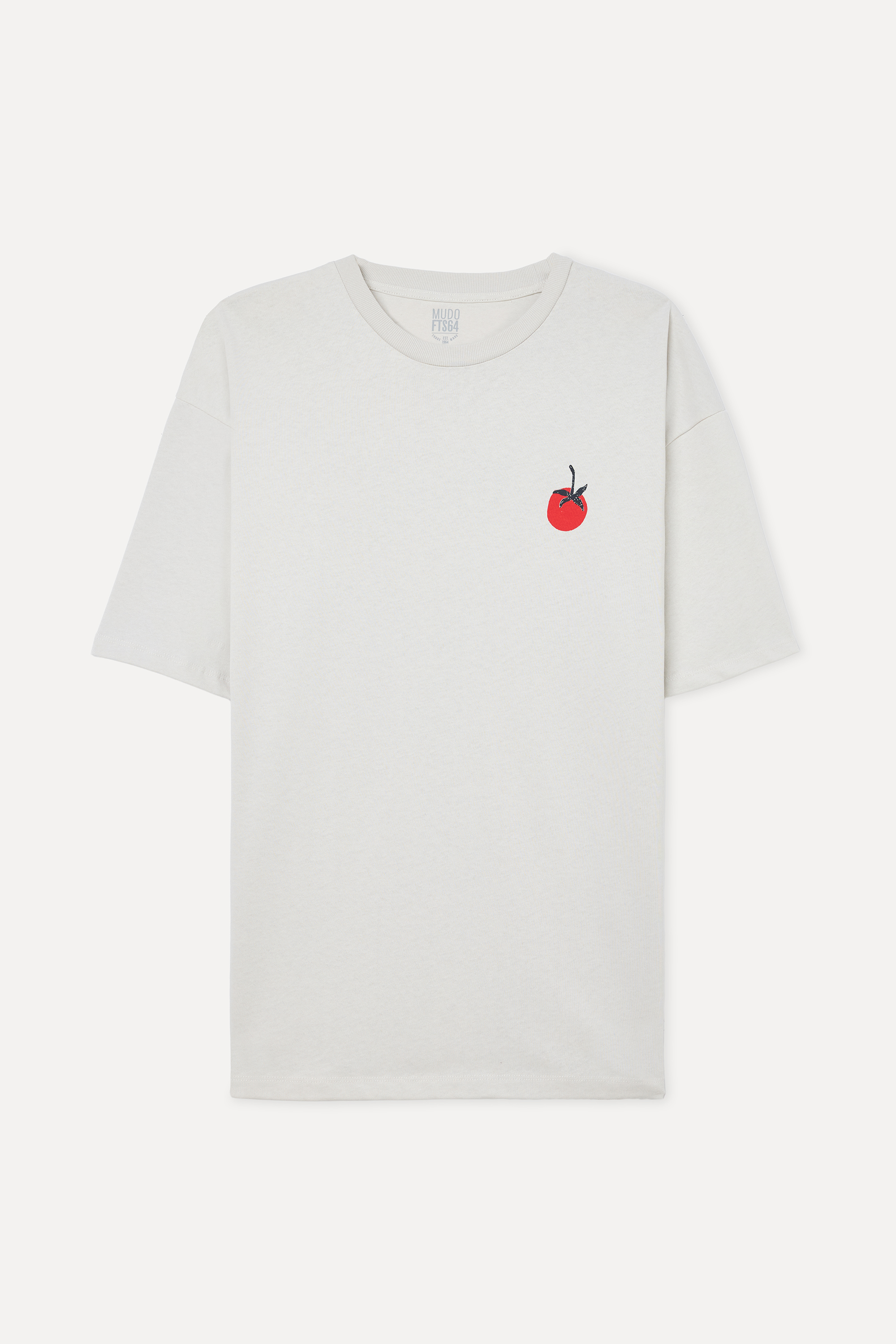 Erkek Kırık Beyaz Baskılı Oversize Bisiklet Yaka T-Shirt