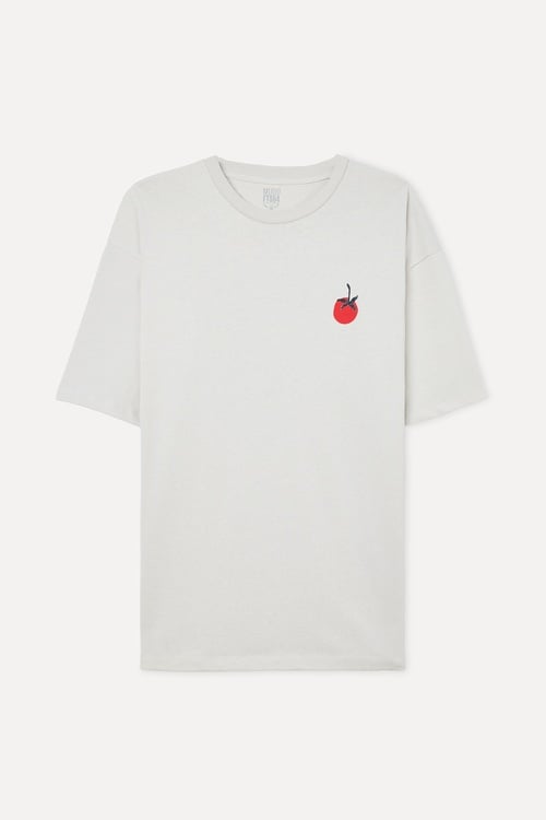 Erkek Kırık Beyaz Baskılı Oversize Bisiklet Yaka T-Shirt