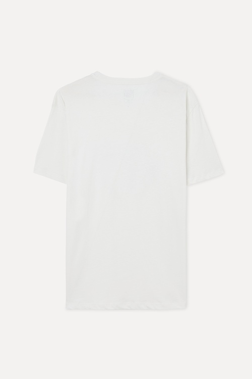  Erkek Kırık Beyaz Baskılı Loose Fit Bisiklet Yaka T-Shirt