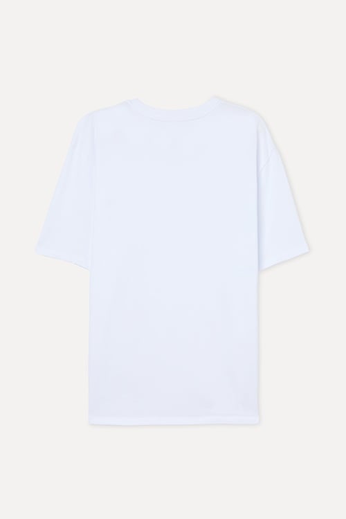 Erkek Beyaz Baskılı Comfort Fit Bisiklet Yaka T-Shirt