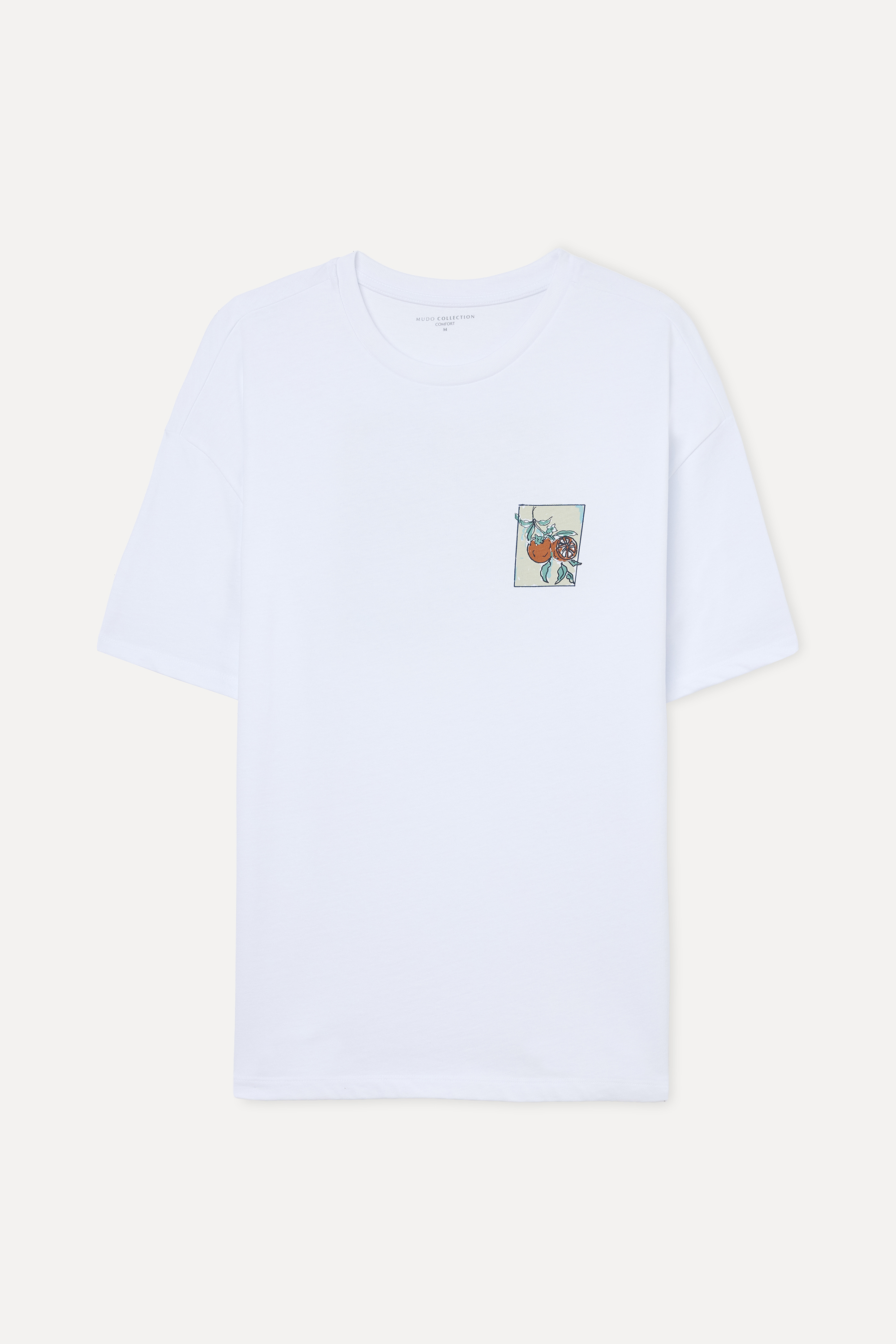 Erkek Beyaz Baskılı Oversize Bisiklet Yaka T-Shirt