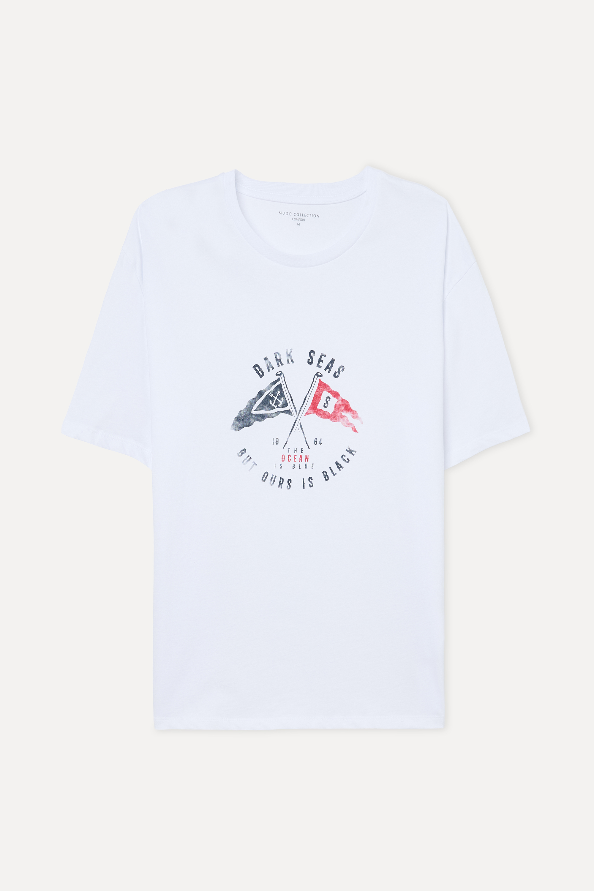 Erkek Beyaz Baskılı Comfort Fit Bisiklet Yaka T-Shirt