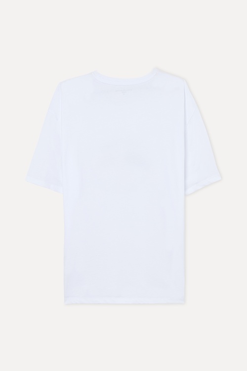  Erkek Beyaz Baskılı Comfort Fit Bisiklet Yaka T-Shirt