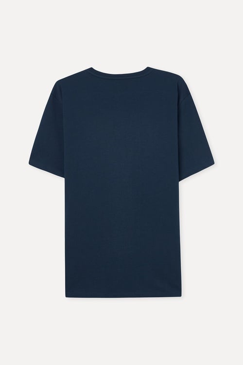 Erkek Lacivert Baskılı Bisiklet Yaka T-Shirt