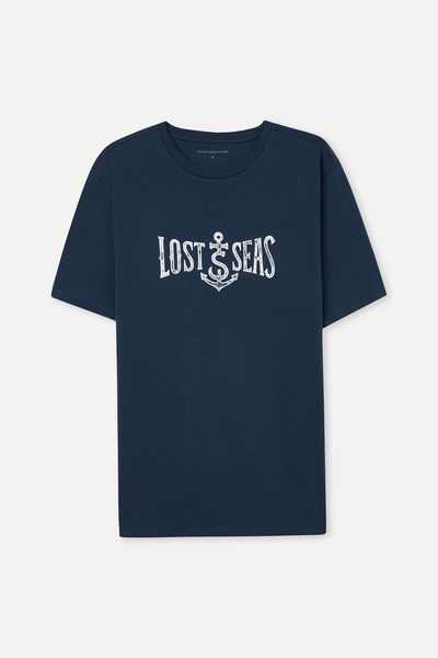 Mudo Erkek Lacivert Baskılı Bisiklet Yaka T-Shirt