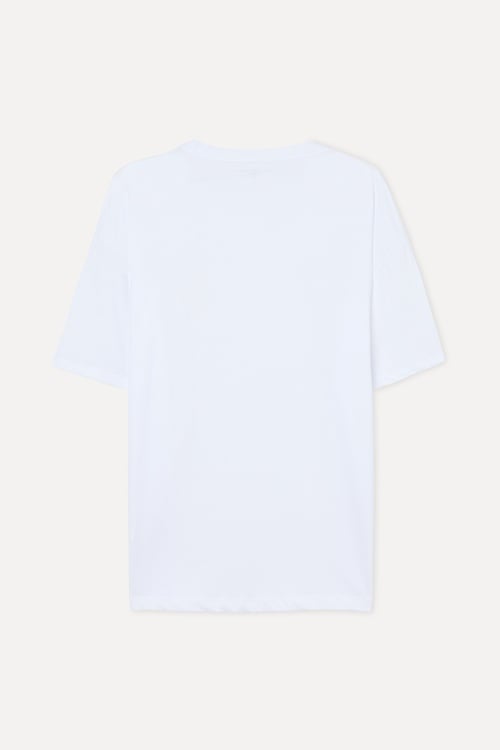 Erkek Beyaz Baskılı Oversize Bisiklet Yaka T-Shirt