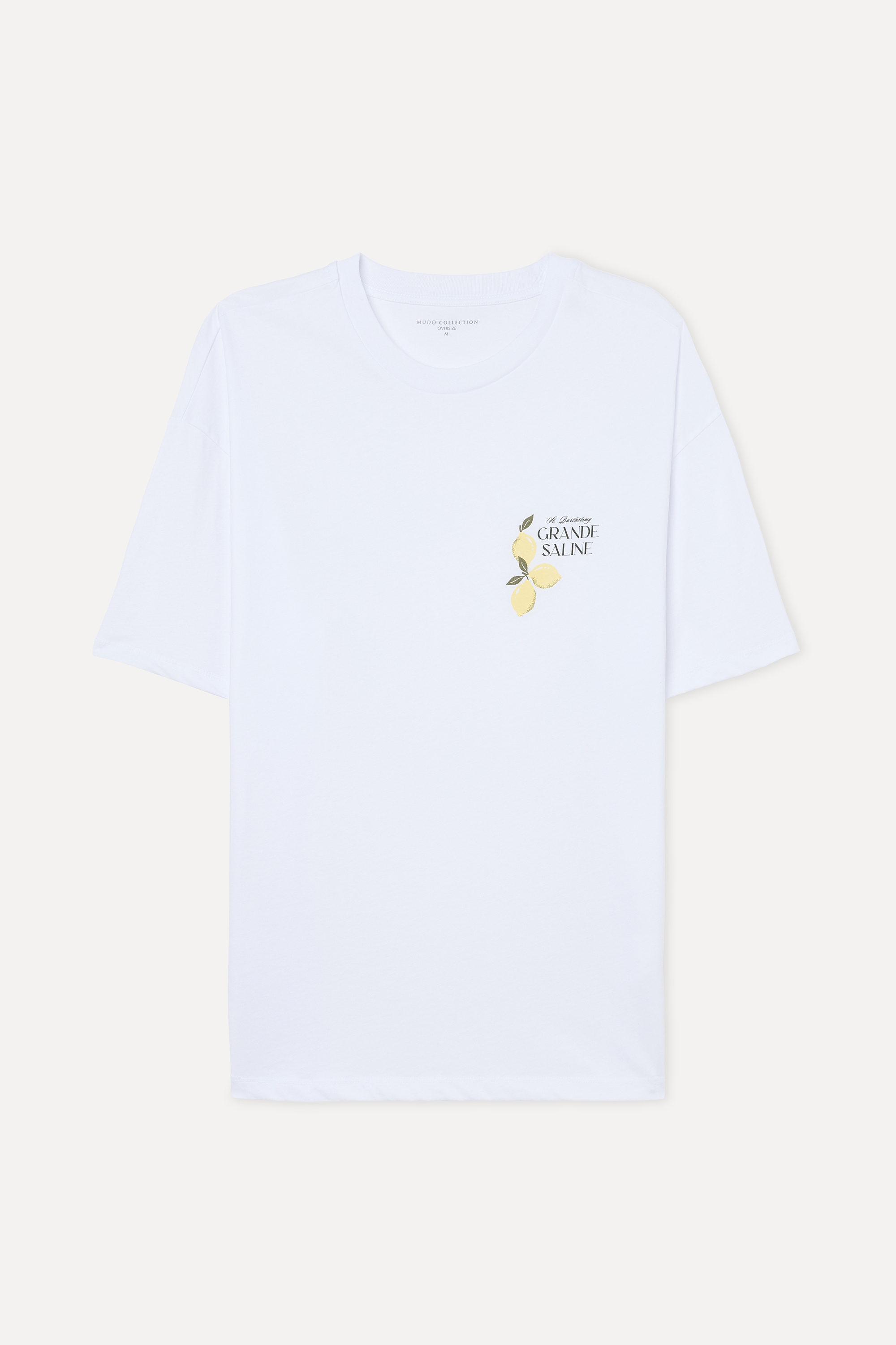 Erkek Beyaz Baskılı Oversize Bisiklet Yaka T-Shirt